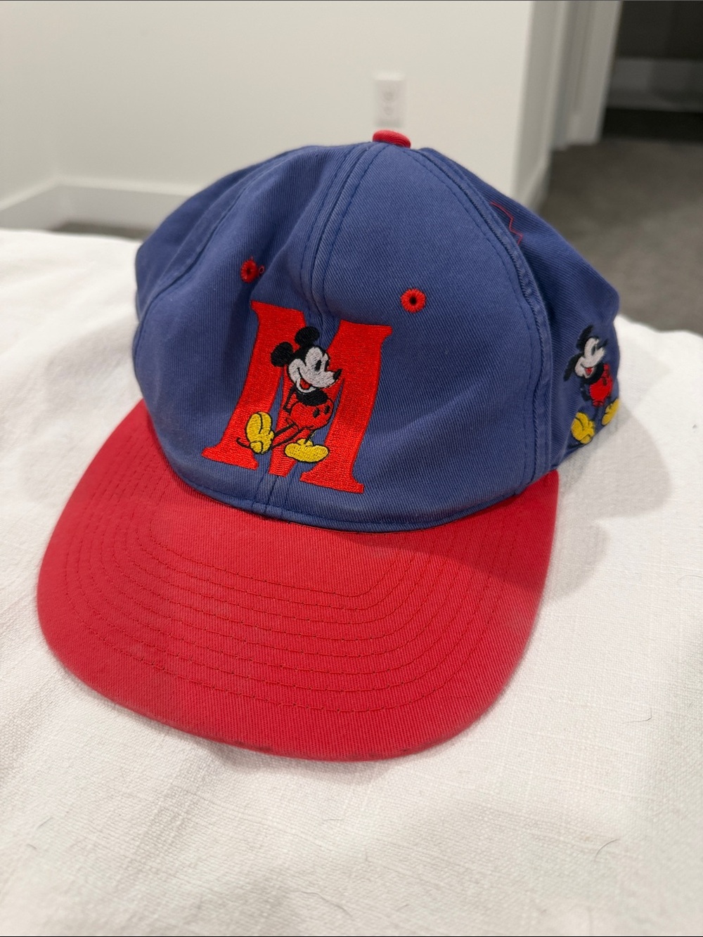 Vintage Mickey Mouse M Embroidered Baseball Cap - Blue & Red